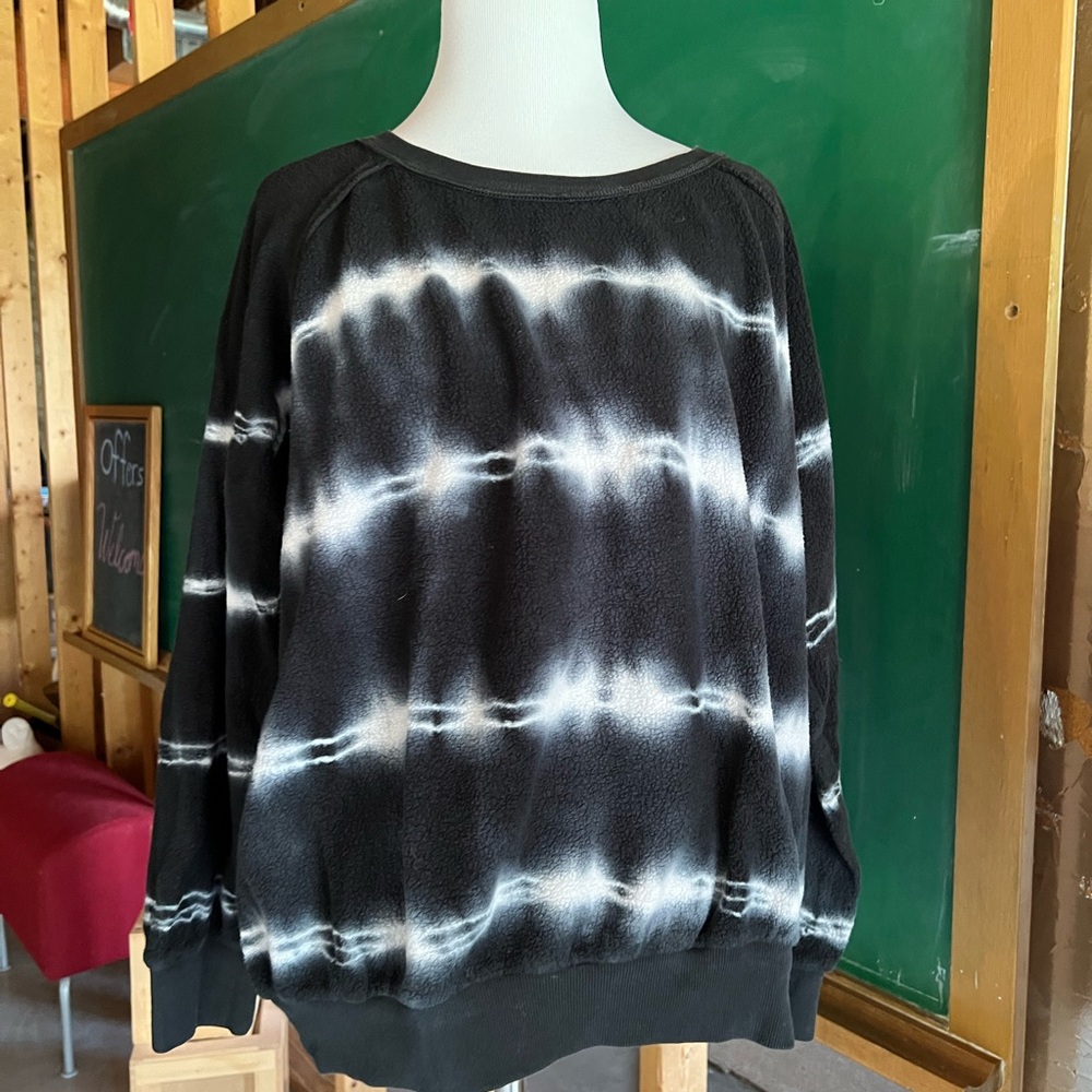 Everleigh Black and White Crew Neck Sweater with Tie-Dye Design